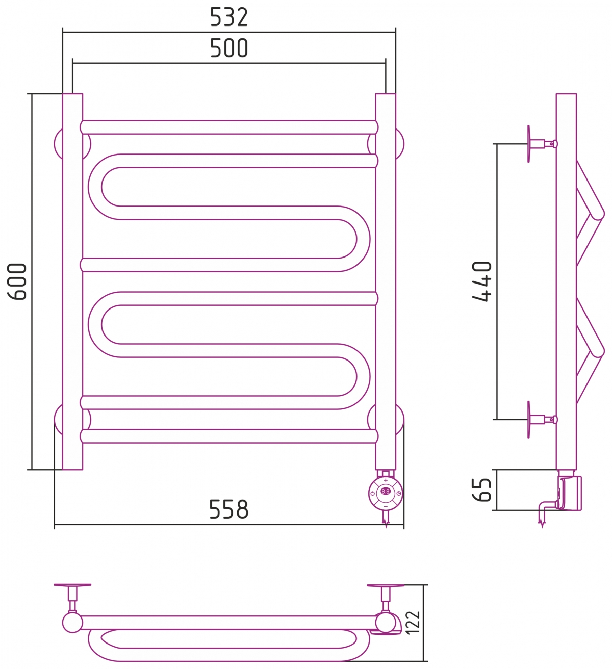 Полотенцесушитель электрический Стилье Формат №22 600x500
